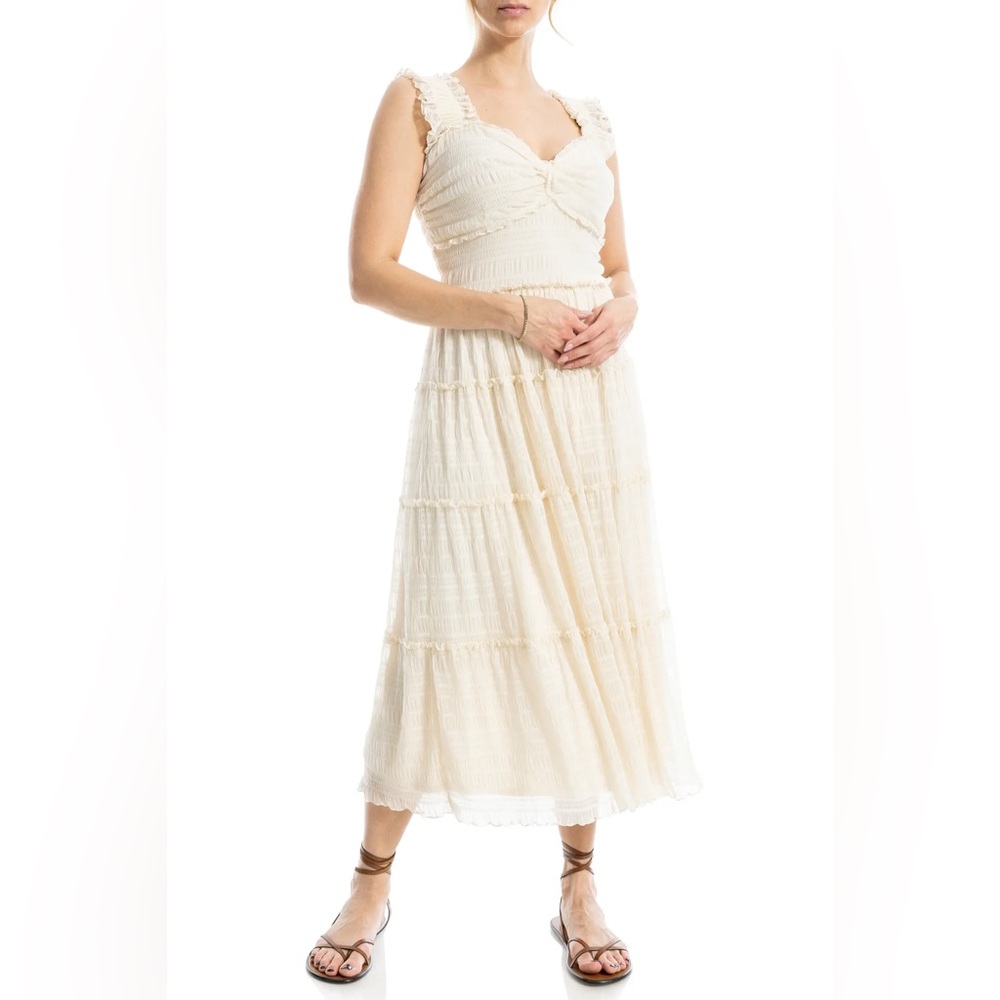 Romantic Cream Tiered Midi Dress